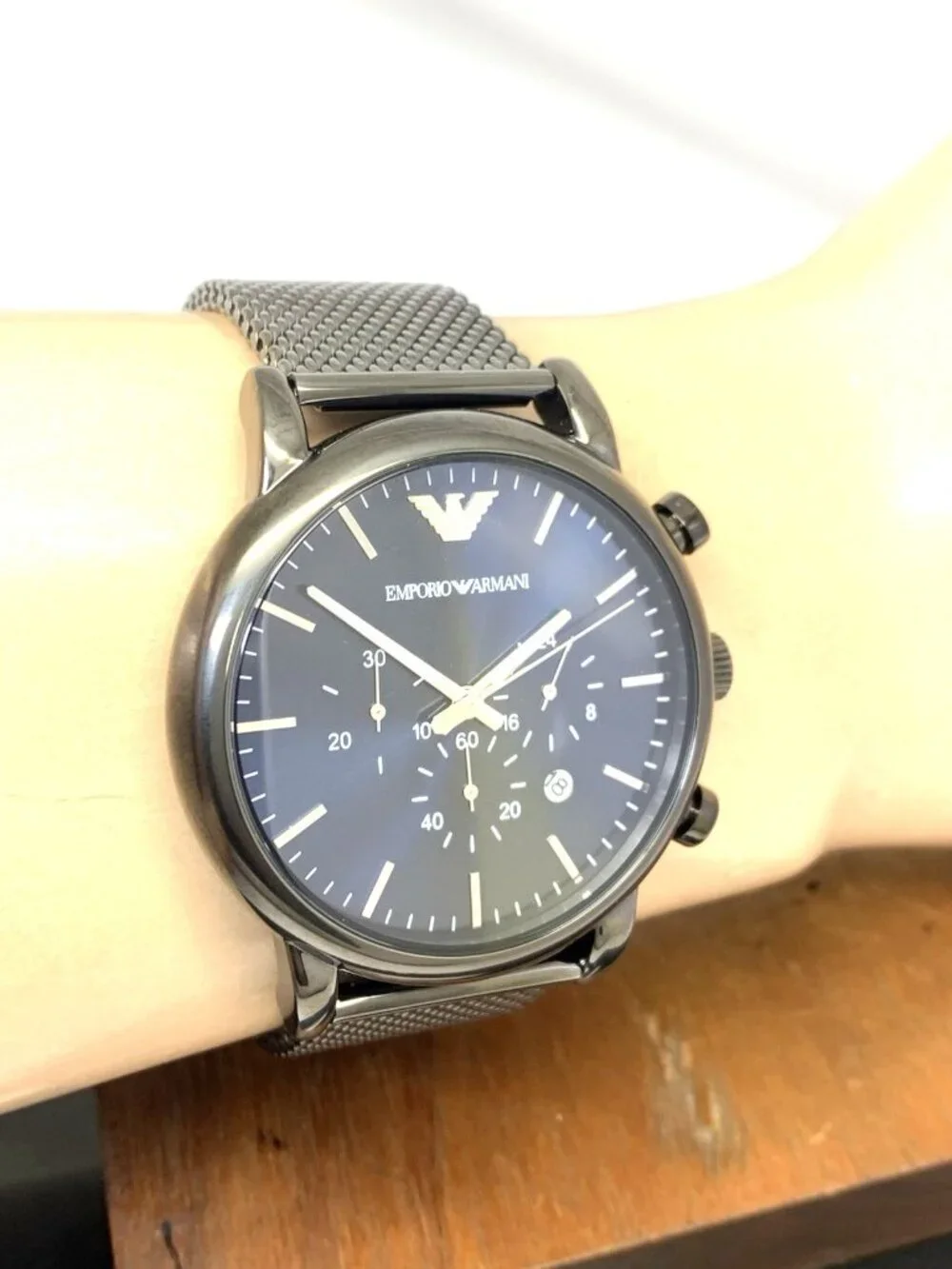 Emporio Armani Men's Watch AR1979 Chronograph Quartz Blue Dial Gunmetal 46mm
